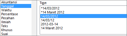 Dialog Format Sel, Perintah tanggal, tipe 14/3/12 1:30 PM