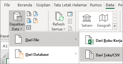 Opsi Dari Teks disorot pada tab Data.