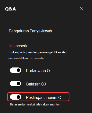 Cuplikan layar menyoroti UI untuk menyembunyikan nama peserta di T&J