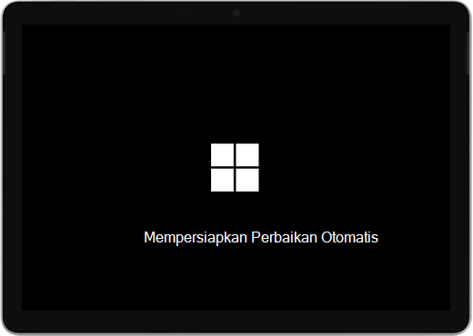 Layar hitam dengan logo Windows dan teks yang mengatakan "Mempersiapkan perbaikan otomatis."