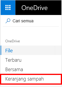 Pemilihan Keranjang Sampah di OneDrive