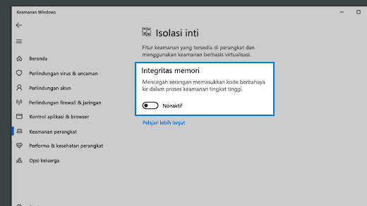 Detail integritas memori di bawah isolasi inti