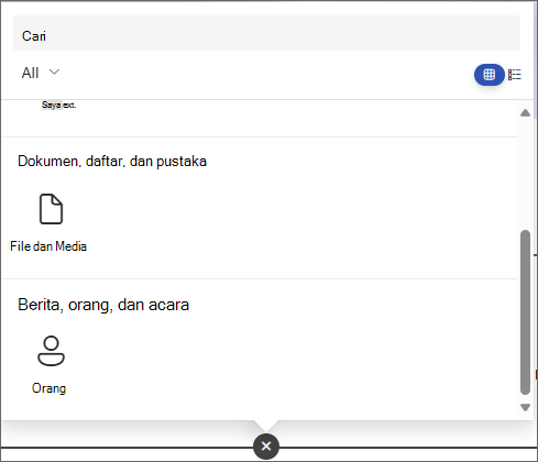 Cuplikan layar panel untuk memilih komponen web, memperlihatkan komponen web File dan Media dan Orang.