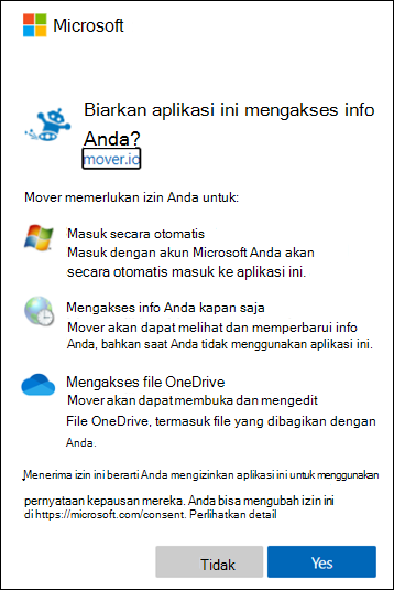 Gambar Mover yang meminta izin untuk masuk dan mengedit file.