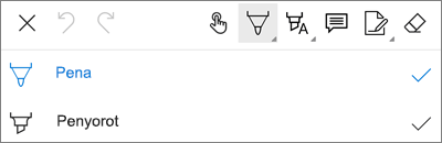 Menu Pena Markup PDF OneDrive untuk Android
