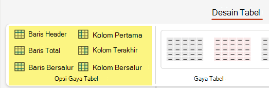 Anda bisa menambahkan gaya bayangan ke baris atau kolom tertentu dalam tabel.