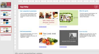 Peragaan slide yang memperlihatkan 4 gambar templat yang mudah diakses serta slide lainnya