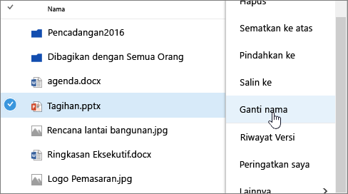 Menu Elipsis dengan Ganti Nama disorot