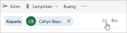 Cuplikan layar tombol Cc dan Bcc