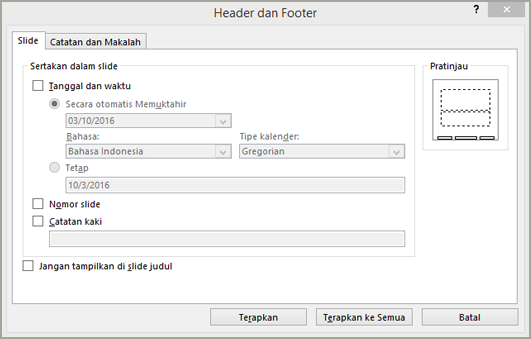 Kotak dialog header dan footer