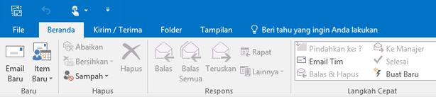 Seperti inilah pita terlihat di Outlook 2016.