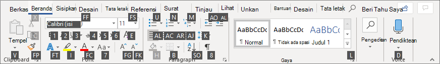 Tips Tombol di pita di Word 365