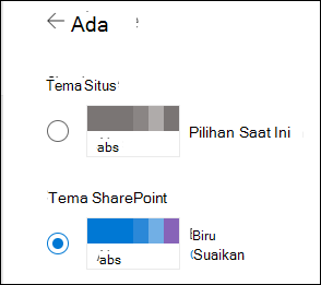 Memilih tema baru untuk situs SharePoint Anda