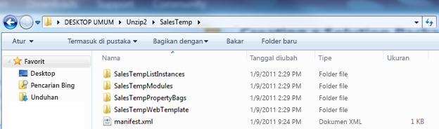 Cuplikan layar Windows Explorer yang memperlihatkan Web Solution Package (.wsp) yang dikembalikan ke ukuran yang sebenarnya.