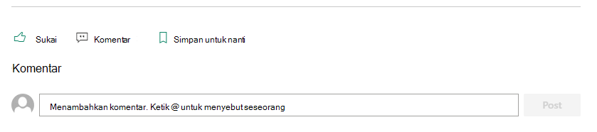 Bagian Komentar dari halaman SharePoint memungkinkan pembaca memberikan umpan balik kepada penulis.