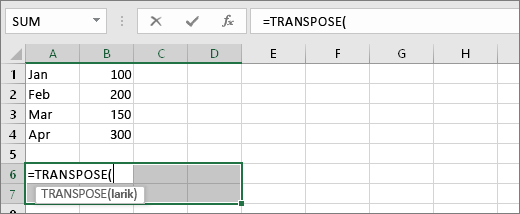 =TRANSPOSE(