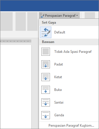 Opsi untuk mengubah penspasian paragraf di Word