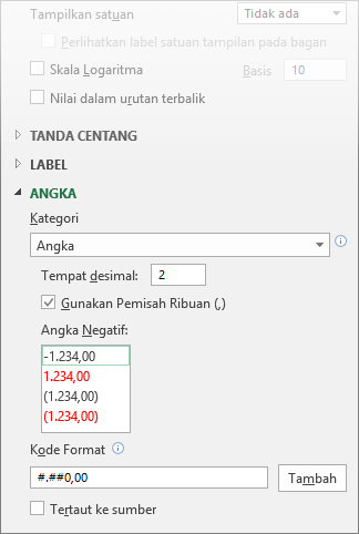 Opsi Format Nomor untuk sumbu nilai