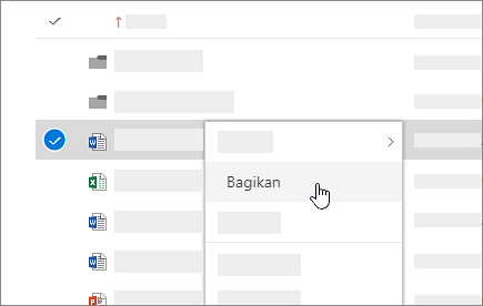 Cuplikan layar menu pintasan di OneDrive for Business online.