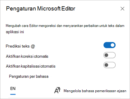 Mengaktifkan atau menonaktifkan Pengaturan Editor Anda.
