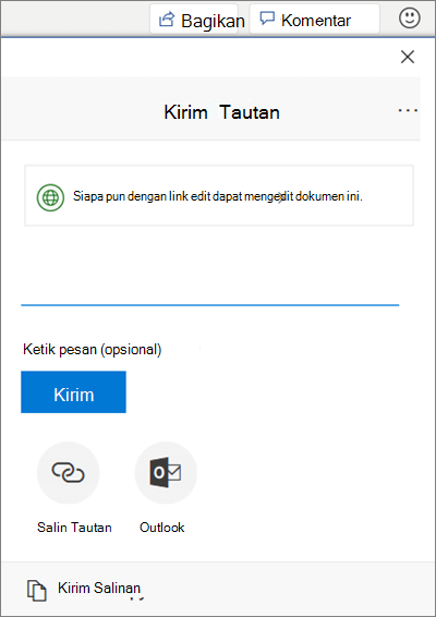 Cuplikan layar dari bagian bagikan file di Word