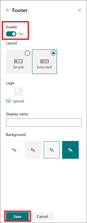 Mengubah panel tampilan dengan footer diaktifkan