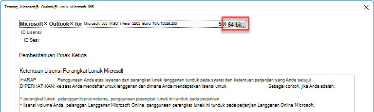 Jendela menampilkan detail Microsoft Outlook.