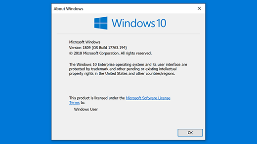 Kotak dialog Tentang Windows