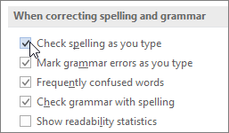 Kotak centang Periksa Ejaan Saat Anda Mengetik