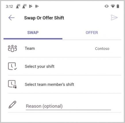 Menukar shift di Shifts untuk Microsoft Teams