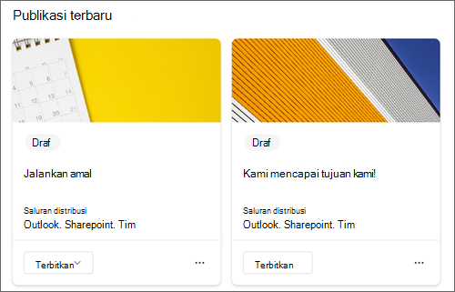 Cuplikan layar contoh publikasi draf terbaru di halaman gambaran umum.