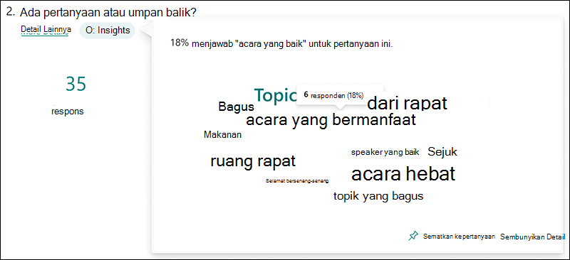 Contoh wawasan awan Word untuk Microsoft Forms