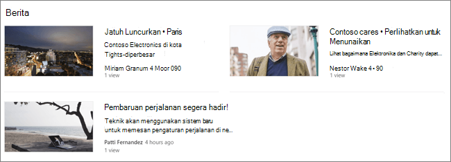 Tangkapan layar komponen web Berita dari situs SharePoint, tempat postingan telah difilter