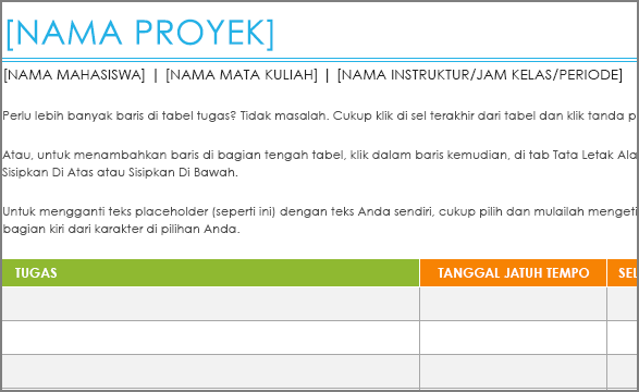 Templat lama Daftar tugas proyek dengan font minimum 8,5.