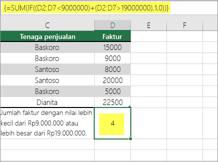 Contoh 2: SUM dan IF ditumpuk dalam sebuah rumus