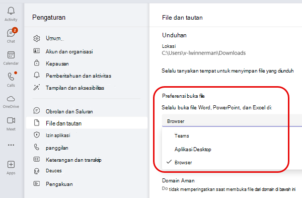 Preferensi buka file default