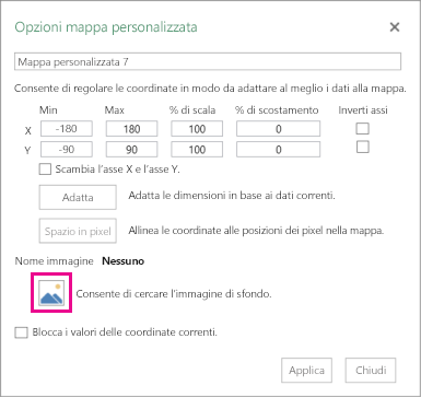 Finestra di dialogo Opzioni per mappe personalizzate