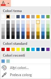 Selezionare la freccia GIÙ accanto al pulsante Colore carattere per aprire il menu di colori