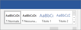 Opzioni per l'applicazione di stili sulla barra multifunzione di Word