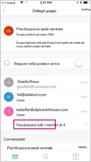 Selezionare il collegamento Visualizza tutti i membri per vedere i membri del gruppo