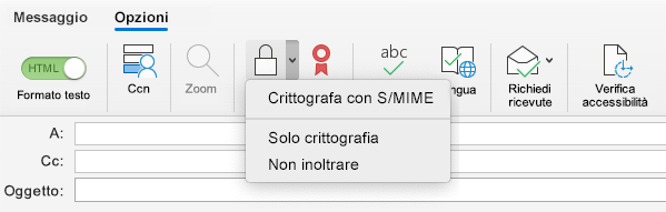 Opzione Crittografa con S/MIME