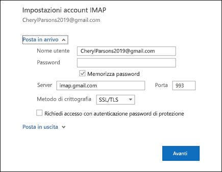 Selezionare Impostazioni server per modificare il nome utente, la password e le impostazioni del server.