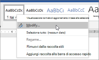 Fare clic con il pulsante destro del mouse sullo stile Normale e scegliere Modifica.