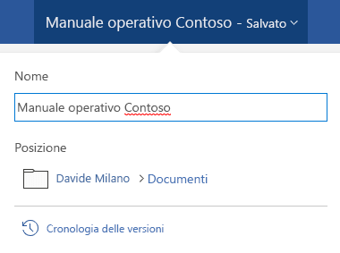 La finestra di dialogo delle operazioni sui file viene attivata facendo clic sul titolo del documento nella parte superiore della finestra.