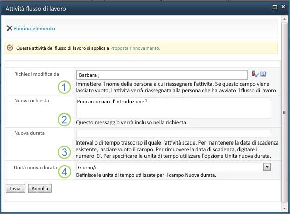 Modulo per la richiesta di una modifica dell'elemento