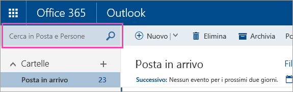 Screenshot della casella Cerca in Posta e Persone.