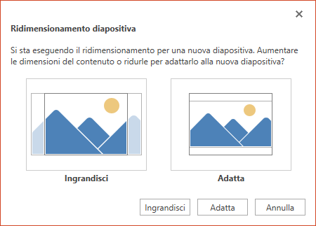 Selezionare Ingrandisci per sfruttare tutto lo spazio disponibile oppure Adatta per assicurarsi che tutto il contenuto sia visibile nella pagina verticale.