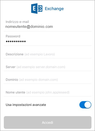 Immettere la password di Exchange