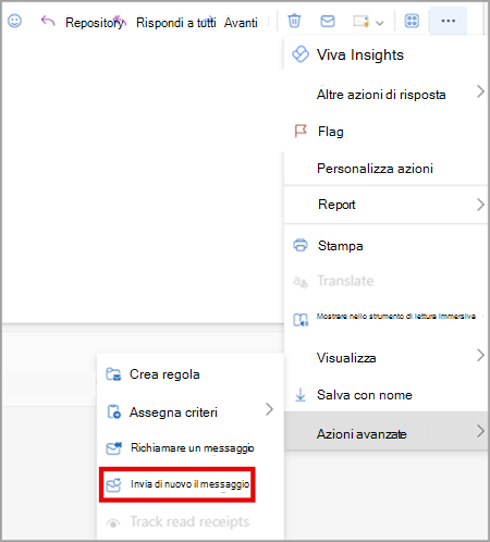 Inviare di nuovo un messaggio nelle nuove versioni Web di Outlook.