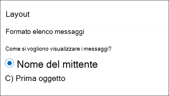 Nuovo formato elenco messaggi di Outlook